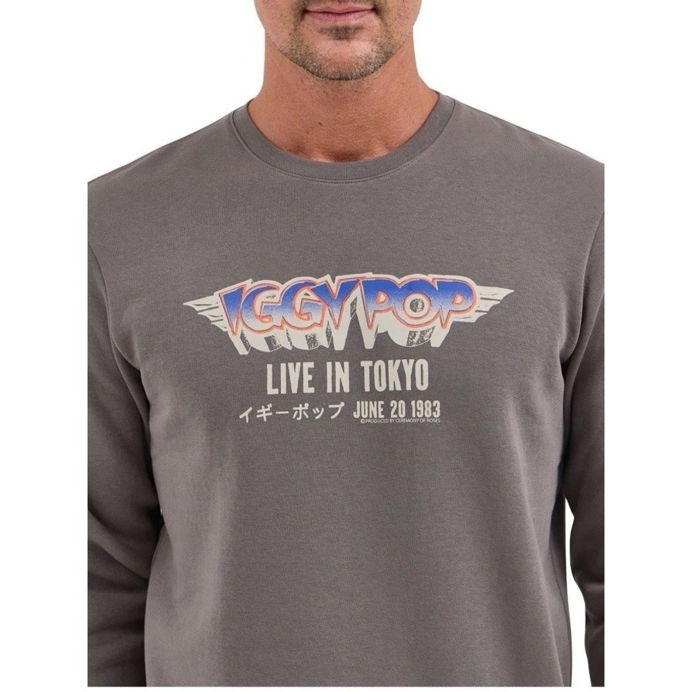 Lee® Men's Iggy Pop "Live In Tokyo" Gray Long-Sleeve Fleece Sweatshirt Size XL